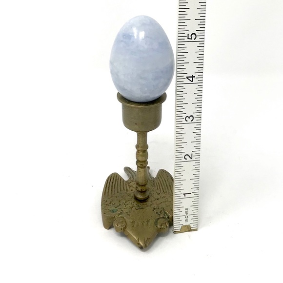 Crow Raven Sparrow Candle Holder Blue Calcite Egg - Picture 5 of 16